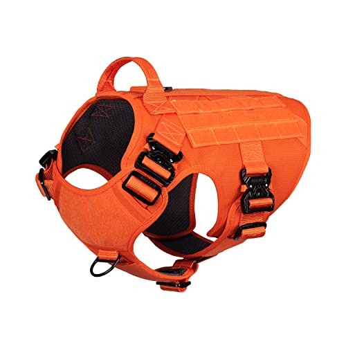 ICEFANG Tactical Dog Harness with 4X Metal Buckle,Dog MOLLE Vest with Handle,No Pulling Front Clip,Hook and Loop Panel for Dog Custom Patch (L (Neck:18"-24" ; Chest:28"-35"), Safety Orange) von ICEFANG