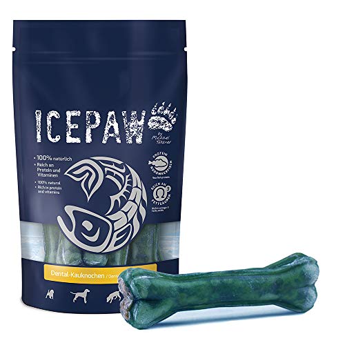 ICEPAW Dental-Kauknochen I 4 Stück I Kauknochen aus Rinderhaut, Ochsenziemer mit Salbeifüllung I zur Zahnreinigung für Hunde von ICEPAW by Michael Tetzner