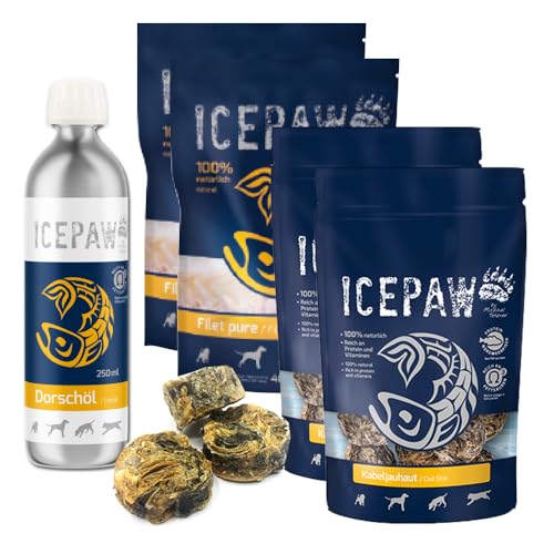 ICEPAW Dorsch-Box, Kombi-Paket für Hunde aus Filet Pure (Nassfutter), Dorsch Öl und Kabeljauhaut (Snacks), ca. 1,2 kg von ICEPAW by Michael Tetzner