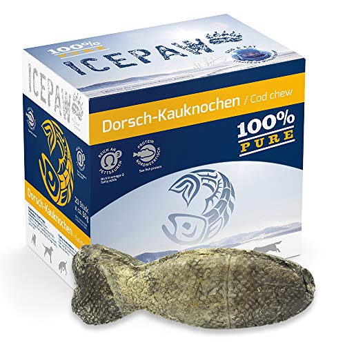 ICEPAW Dorsch-Kauknochen, Fettarmer Kauknochen in Fischform für Hunde, 20er Box, je 50 g von ICEPAW by Michael Tetzner