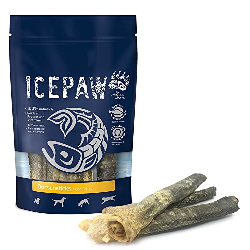 ICEPAW Dorschsticks I 100 g I Snack für Hunde I fettarm I 100% getrockneter Dorsch I Zahnpflege von ICEPAW by Michael Tetzner