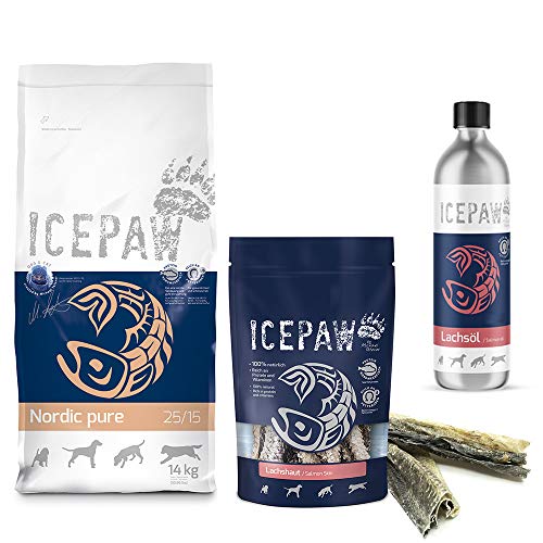 ICEPAW I Kombipaket für Hunde I High Premium Trockenfutter Nordic Pure (14 kg) I Lachsöl (500 ml) I Snack Lachshaut (50 g) von ICEPAW by Michael Tetzner