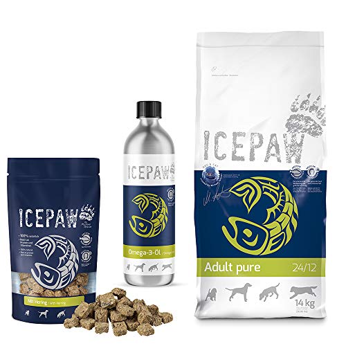 ICEPAW I Kombipaket für Hunde I Trockenfutter Adult Pure 14 kg I mit Fisch (Hering) und Reis I Omega-3-Fischöl 500 ml I Snack Mit Hering 150 g von ICEPAW by Michael Tetzner