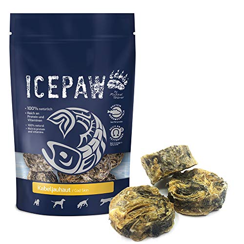 ICEPAW Kabeljauhaut, Snack zur Zahnpflege für Hunde aus gedrehter Kabeljauhaut, 100 g von ICEPAW by Michael Tetzner