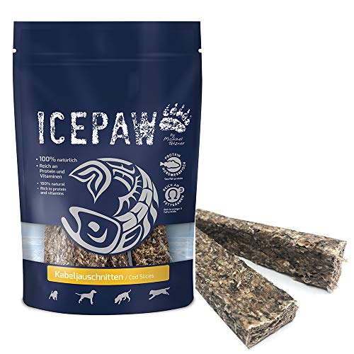 ICEPAW Kabeljauschnitten I Snack zur Zahnpflege für Hunde I getrocknete Dorschhaut I 1 Beutel (4 Stück) von ICEPAW by Michael Tetzner