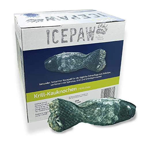 ICEPAW Krillkauknochen Box für Hunde I 20 Stück I besonders fettarm I aus Kabeljauhaut I pflegt Zähne und Zahnfleisch I Knabberspaß in Fischform von ICEPAW by Michael Tetzner