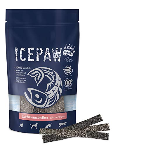 ICEPAW Lachskaustreifen für Hunde, Snack aus getrocknetem Lachs, 15 Stck im Beutel ICEPAW Lachskaustreifen für Hunde, Snack aus getrocknetem Lachs, 15 Stck im Beutel von ICEPAW by Michael Tetzner