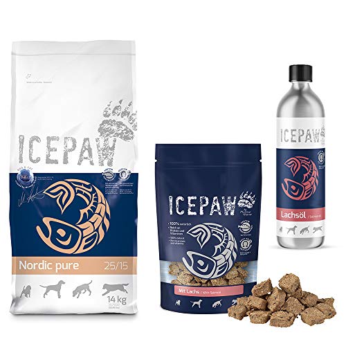 ICEPAW Kombipaket für Hunde - Trockenfutter Nordic (14kg), Lachsöl (500ml), Snack Mit Lachs (100g) von ICEPAW by Michael Tetzner