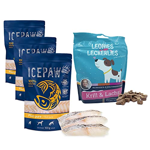 ICEPAW I Kombipaket für Hunde I High Premium Fechtfutter I Dorsch I Filet Pure 3 x 100 g I Leonies Leckerlies 125 g von ICEPAW by Michael Tetzner