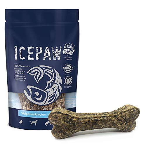 ICEPAW Welpenkauknochen (1 Beutel, 4 Stück, 250g) I aus Rinderhaut und Lachshaut I Zahnpflege für Welpen von ICEPAW by Michael Tetzner