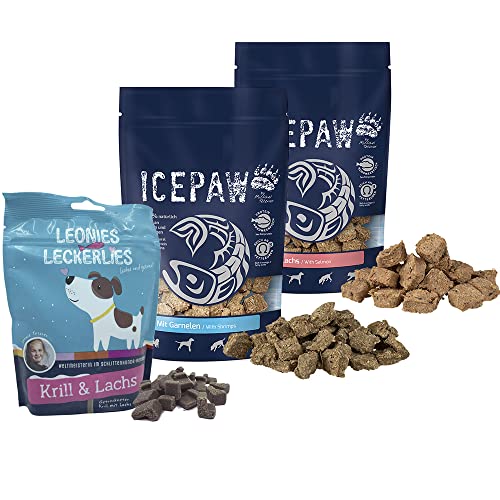 ICEPAW Kombipaket I Snacks für Hunde I Mit Garnele 150 g I Mit Lachs 150 g I Leonies Leckerlies 125 g von ICEPAW by Michael Tetzner