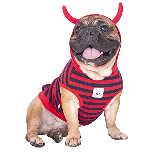 iChoue Daily Wear Devil Hoodies, Cute Dog Christmas Costumes, Dog Outfits for Medium Dog Breeds, Sleeveless Sweatershirts Dog Clothes for French English Bulldog Pug Pitbull Terrier - Red/Large Plus von ICHOUE