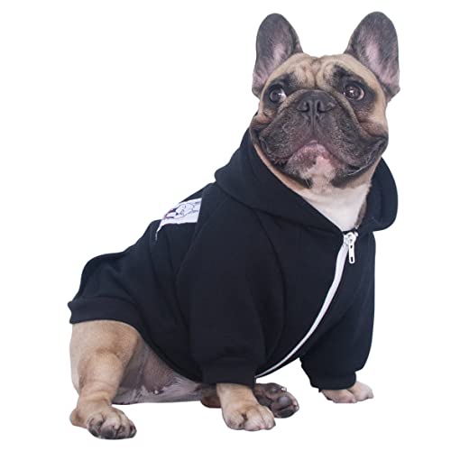 iChoue Dog Clothes Pet Hoodie Sweatshirt Coat for Medium French Bulldog Frenchie Pug English Corgi Boston Terrier Cotton Winter Warm Clothing - Black/Size L Plus von ICHOUE