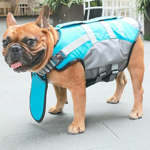 iChoue Dog Life Jackets Saver Schwimmweste Floating Plate for Medium French Bulldog Mops (Blue, M) von ICHOUE