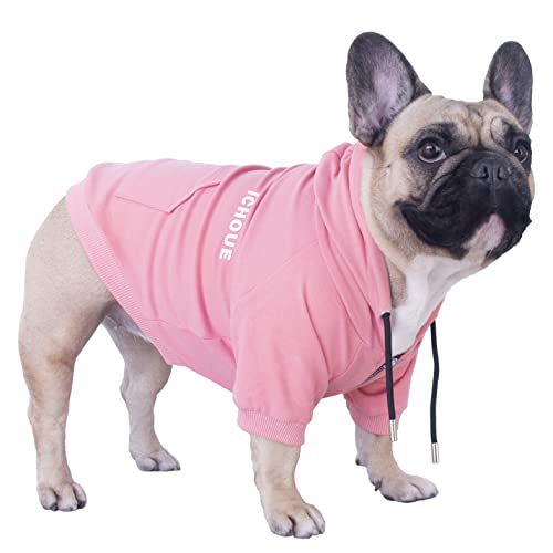 iChoue Exklusiver luxuriöser weicher und englischer Bulldogge-Kapuzenpullover für mittelgroße Hunde, französischer Mops, Corgi Boston Terrier Pitbull – Pink/Größe XL von ICHOUE