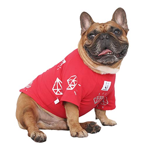 iChoue Französische Bulldogge T-Shirts Kleidung für mittelgroße Hunde, Frenchie Mops, Englischer Pitbull Boston Terrier, roter Diamant, Größe M von ICHOUE