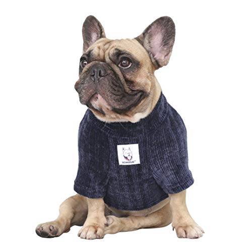 iChoue Haustier Hund Winter Warm Pullover Kleidung Rollkragen für Französische Bulldogge Frenchie Shiba Inu Cord Kaltes Wetter Pullover Mantel Shirt - Blau/Medium von ICHOUE