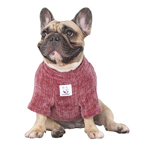 iChoue Haustierhund Winter Warm Pullover Kleidung Rollkragen für Französische Bulldogge, Mops, Boston Terrier, Cord, kaltes Wetter, Pullover, Mantel, Hemd, Violett/Größe L von ICHOUE