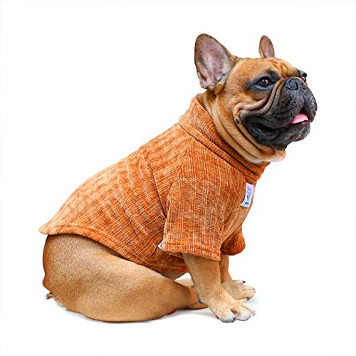 iChoue Haustierhund Winter Warm Pullover Kleidung Rollkragen für Französische Bulldogge, Mops, Boston Terrier, Cord, kaltes Wetter, Pullover, Mantel, Shirt – Kaffee/Groß Plus von ICHOUE