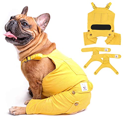 iChoue Hunde-Hosenträger-Pyjama mit Windeln, waschbar, für Hunde, Größe L, Gelb, mit 2 Windeln von ICHOUE