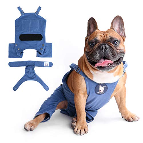 iChoue Hunde-Hosenträger-Pyjama mit Windeln, waschbar, für Hunde, Größe XL, Blau mit 1 Windel von ICHOUE