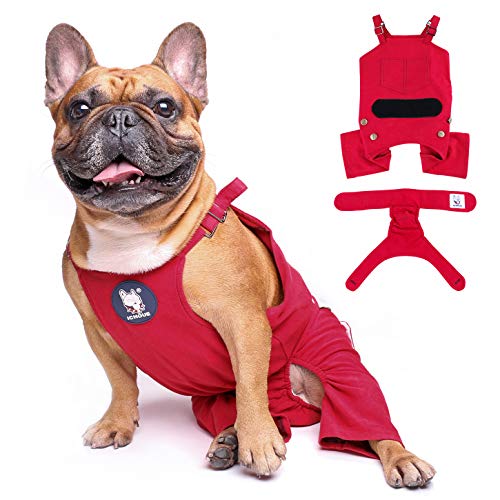 iChoue Hunde-Hosenträger-Pyjama mit Windeln, waschbar, für Hunde, Größe XL, Rot mit 1 Windel von ICHOUE