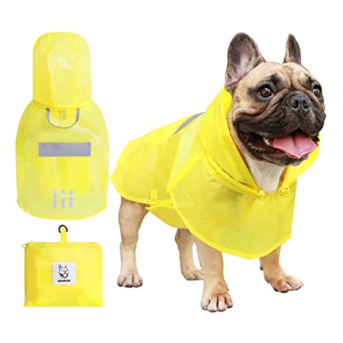 iChoue Hunde-Regenmäntel, verstaubare Regenmäntel, verstellbarer Poncho für mittelgroße Hunde Französische Englische Bulldogge Mops Terrier (Gelb, Large) von ICHOUE