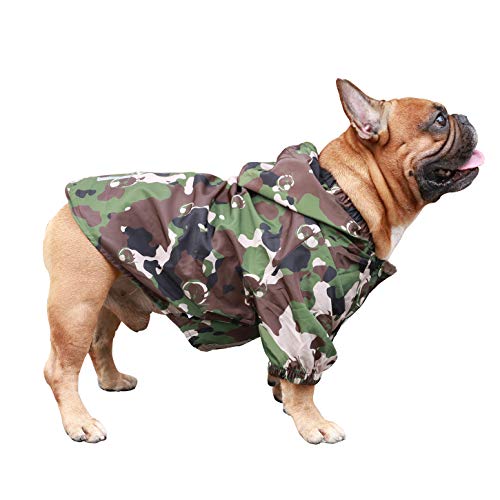 iChoue Hunde-Regenmantel, leicht, Windjacke, Kapuze, für französische Bullodg, Mops, Corgi, Outdoor-Mantel, wasserabweisend, Camouflage/Größe S von ICHOUE