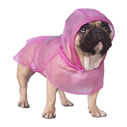 iChoue Hunde-Regenmantel, verstaubar, wasserdicht, verstellbar mit reflektierenden Riemen, leichte Regenjacke, Poncho für kleine französische Bulldogge, Mops, Welpe (Rosa, S) von ICHOUE