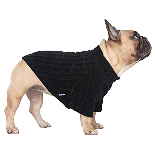 iChoue Hundepullover mit Rollkragen für Hunde/Hunde, warm, für Englische Bulldogge, Boston Terrier, Cord, kaltes Wetter, Schwarz/Größe XL von ICHOUE