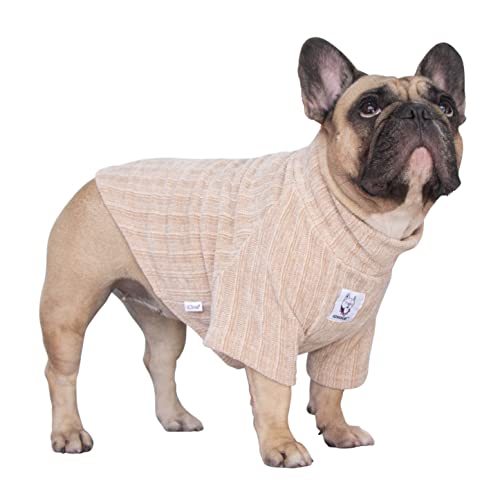 iChoue Hundepullover mit Rollkragen für französische Bulldogge, Mops, Boston Terrier, Cord, kaltes Wetter, Beige/Größe L von ICHOUE