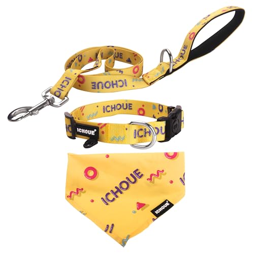 iChoue Original Print Französische Bulldogge Halsband mit Leine, Bandana-Set, verstellbar, für Frenchie Mops, Englische Boston Terrier, Gelb, Größe S iChoue Original Print Französische Bulldogge Halsband mit Leine, Bandana-Set, verstellbar, für Frenchie Mops, Englische Boston Terrier, Gelb, Größe S von ICHOUE