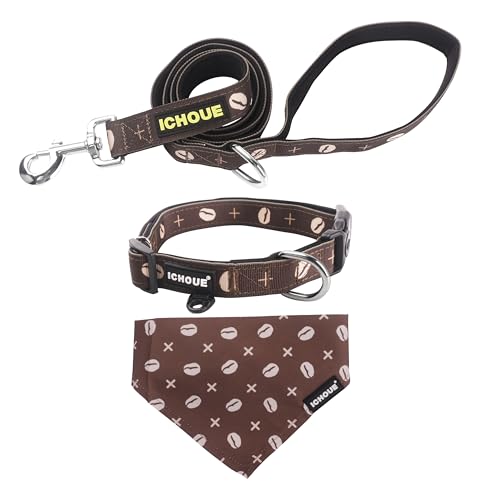 iChoue Original Print Französische Bulldogge Halsband mit Leine Bandana Set Gepolstert Verstellbar für Frenchie Mops English Boston Terrier Hunde, Kaffeebohne, Klein iChoue Original Print Französische Bulldogge Halsband mit Leine Bandana Set Gepolstert Verstellbar für Frenchie Mops English Boston Terrier Hunde, Kaffeebohne, Klein von ICHOUE