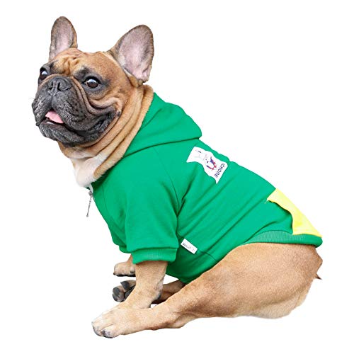 iChoue Pet Clothes Dog Hoodie Hooded Full-Zip Sweatshirt English Bulldog Bully Pitbull Cotton Winter Warm Coat Clothing - Green/Size XXL von ICHOUE
