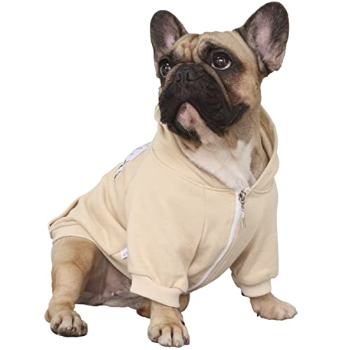 iChoue Pet Clothes Dog Hoodie Hooded Full-Zip Sweatshirt English Bulldog Bully Pitbull Cotton Winter Warm Coat Clothing - Khaki/Size XXL von ICHOUE