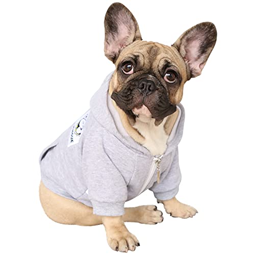 iChoue Pet Clothes Dog Hoodie Hooded Full-Zip Sweatshirt French Bulldog Frenchie Pug Corgi Puppy Cotton Winter Warm Coat Clothing - Grey/Size S von ICHOUE