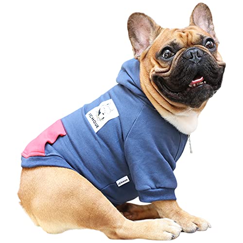 iChoue Pet Clothes Dog Hoodie Hooded Full-Zip Sweatshirt French Bulldog Frenchie Shiba Inu Cotton Winter Warm Coat Clothing - Navy/Size M von ICHOUE