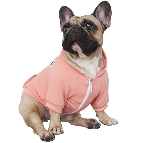 iChoue Pet Clothes Dog Hoodie Hooded Full-Zip Sweatshirt French Bulldog Frenchie Shiba Inu Cotton Winter Warm Coat Clothing - Pink/Size M von ICHOUE