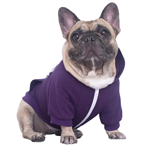 iChoue Pet Clothes Dog Hoodie Sweatshirt Coat for Medium French Bulldog Frenchie Pug English Corgi Boston Terrier Cotton Winter Warm Clothing - Dark Purple/Size L von ICHOUE