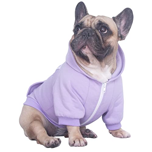 iChoue Pet Clothes Dog Hoodie Sweatshirt Coat for Medium French Bulldog Frenchie Pug English Corgi Boston Terrier Cotton Winter Warm Clothing - Light Purple/Size S von ICHOUE
