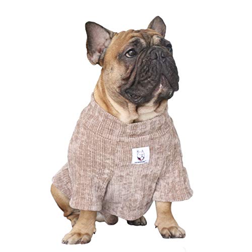 iChoue Pet Dog Winter Warm Sweater Kleidung Rollkragen für Englische Bulldogge Boston Terrier Cord Kaltes Wetter Pullover Mantel Shirt - Khaki/XL von ICHOUE
