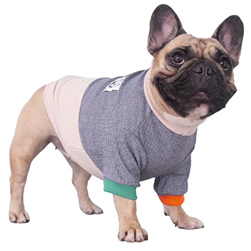 iChoue Pullover für Hunde, Rundhalsausschnitt, Farbblock, Winterkleidung, warme Kleidung für französische Bulldogge, Frenchie Shiba Inu – Grau und Gelb/Medium von ICHOUE