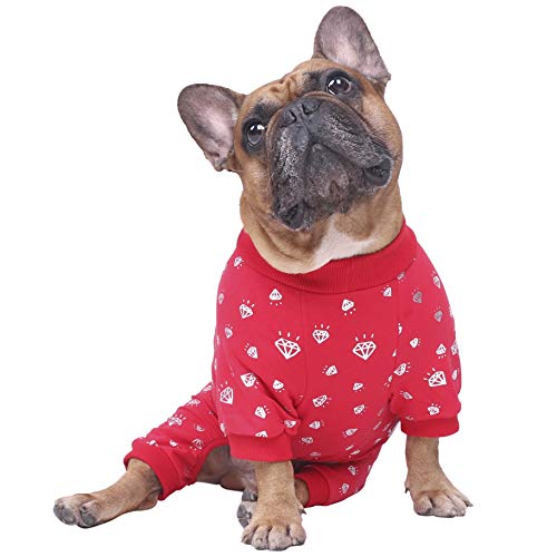 iChoue Rich Dog Series Haustierkleidung Pyjama Jumpsuit PJS Hemd Welpe Französische Bulldogge Mops Boston Terrier Einteiler Anzug - Red Diamond, S von ICHOUE
