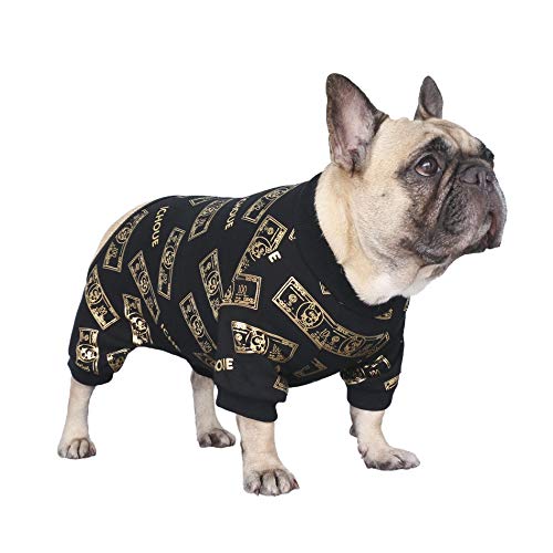 iChoue Rich Dog Series Haustierkleidung Pyjama Jumpsuit PJS Hemd Welpe Französische Bulldogge Mops Boston Terrier Einteiler Anzug - Schwarzes Geld, S von ICHOUE
