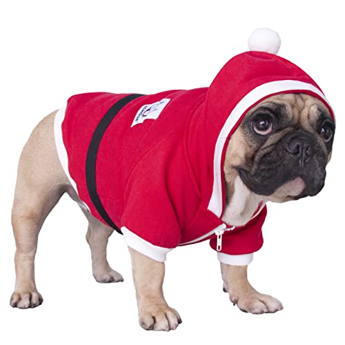 iChoue I am a French Bulldog Weihnachtsmann-Hundekostüm, für kleine und mittelgroße Hunde, kaltes Wetter, Wintermäntel, Frenchie, englischer Mops, Boston Terrier, Rot, Größe L von ICHOUE