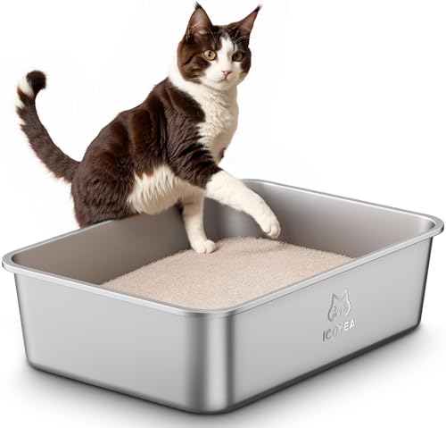 Edelstahl Katzenklo, Große Katzentoilette, XXL Katzentoilette Edelstahl Offen, Metall Katzenklo für Katzen Aller Größen & Kaninchen, Antihaftbeschichtet, Geruchsfrei, Leicht zu Reinigen, 45x35x15cm Edelstahl Katzenklo, Große Katzentoilette, XXL Katzentoilette Edelstahl Offen, Metall Katzenklo für Katzen Aller Größen & Kaninchen, Antihaftbeschichtet, Geruchsfrei, Leicht zu Reinigen, 45x35x15cm von ICOYEA