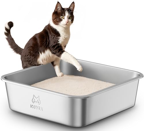 Edelstahl Katzenklo, Große Katzentoilette, XXL Katzentoilette Edelstahl Offen, Metall Katzenklo für Katzen Aller Größen & Kaninchen, Antihaftbeschichtet, Geruchsfrei, Leicht zu Reinigen, 50x50x15cm Edelstahl Katzenklo, Große Katzentoilette, XXL Katzentoilette Edelstahl Offen, Metall Katzenklo für Katzen Aller Größen & Kaninchen, Antihaftbeschichtet, Geruchsfrei, Leicht zu Reinigen, 50x50x15cm von ICOYEA