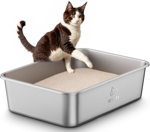 Edelstahl Katzenklo, Große Katzentoilette, XXL Katzentoilette Edelstahl Offen, Metall Katzenklo für Katzen Aller Größen & Kaninchen, Antihaftbeschichtet, Geruchsfrei, Leicht zu Reinigen, 50x35x15cm Edelstahl Katzenklo, Große Katzentoilette, XXL Katzentoilette Edelstahl Offen, Metall Katzenklo für Katzen Aller Größen & Kaninchen, Antihaftbeschichtet, Geruchsfrei, Leicht zu Reinigen, 50x35x15cm von ICOYEA