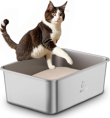 Edelstahl Katzenklo, Große Katzentoilette, XXL Katzentoilette Edelstahl Offen, Metall Katzenklo für Katzen Aller Größen & Kaninchen, Antihaftbeschichtet, Geruchsfrei, Leicht zu Reinigen, 50x35x20cm Edelstahl Katzenklo, Große Katzentoilette, XXL Katzentoilette Edelstahl Offen, Metall Katzenklo für Katzen Aller Größen & Kaninchen, Antihaftbeschichtet, Geruchsfrei, Leicht zu Reinigen, 50x35x20cm von ICOYEA