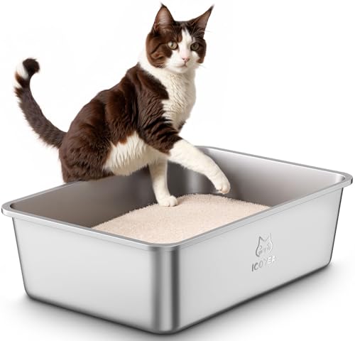 Edelstahl Katzenklo, Große Katzentoilette, XXL Katzentoilette Edelstahl Offen, Metall Katzenklo für Katzen Aller Größen & Kaninchen, Antihaftbeschichtet, Geruchsfrei, Leicht zu Reinigen, 60x40x20cm Edelstahl Katzenklo, Große Katzentoilette, XXL Katzentoilette Edelstahl Offen, Metall Katzenklo für Katzen Aller Größen & Kaninchen, Antihaftbeschichtet, Geruchsfrei, Leicht zu Reinigen, 60x40x20cm von ICOYEA